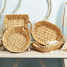 Load image into Gallery viewer, Two's Company Weavings Handcrafted Set of 4 Handled Water Hyacinth Baskets