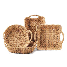 Load image into Gallery viewer, Two's Company Weavings Handcrafted Set of 4 Handled Water Hyacinth Baskets