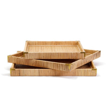 Load image into Gallery viewer, Two's Company Dream Weavers Handcrafted Set of 3 Natural Rattan Tray Set