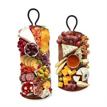 Load image into Gallery viewer, Two's Company Rustic Edge Set of 2 Charcuterie Serving Boards w/ Iron Handle