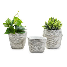 Load image into Gallery viewer, Two's Company White Washed Set of 3 Basket Pattern Planters