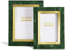 Load image into Gallery viewer, Two's Company Aventurine Green and Gold Set of 2 Photo Frames
