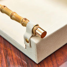 Load image into Gallery viewer, Two's Company Set of 2 Antique Cream Faux Leather Decorative Rectangle Trays