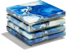 Load image into Gallery viewer, Two's Company Blue Agate Coasters With Resin Base, Set of 4