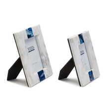 Load image into Gallery viewer, Two's Company Set of 2 White Marble with Blue Agate Inlay Photo Frames (4x6" and 5x7")