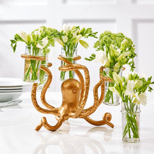 Load image into Gallery viewer, Two's Company Golden Bronze Octopus Shot Glass Holder (w/ 6 shot glasses)