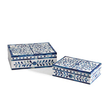 Load image into Gallery viewer, Two's Company Set of 2 Jaipur Palace Blue & White Tear Hinged Cover Boxes