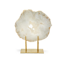 Load image into Gallery viewer, Two's Company White Quartz Geode Slab on Gold Stand