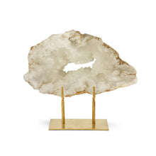 Load image into Gallery viewer, Two's Company White Quartz Geode Slab on Gold Stand
