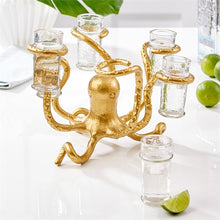Load image into Gallery viewer, Two's Company Golden Bronze Octopus Shot Glass Holder (w/ 6 shot glasses)