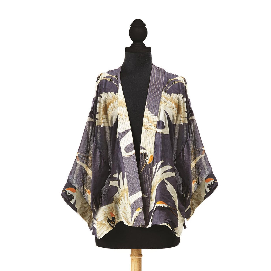 Two's Company Heron Charcoal Short Kimono