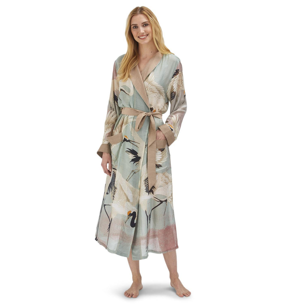 Two's Company Aqua Heron Robe Gown with Removable Waist Tie Closure