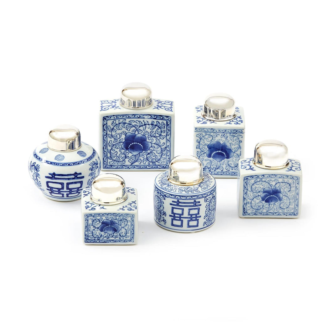 Two's Company Canton Collection 6-Piece Set Tea Jars With Nickel-Plated Lids
