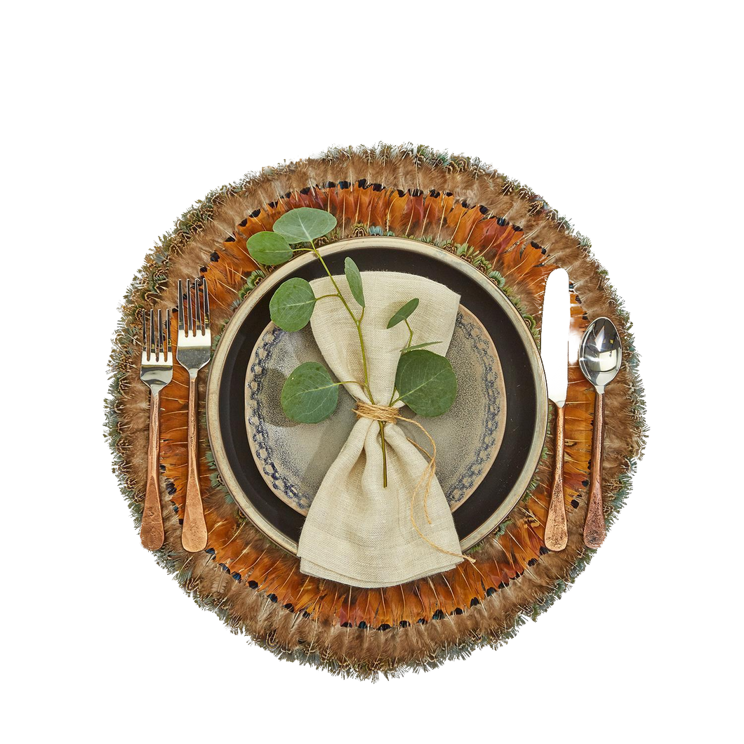 Two's Company Pheasant Park Set of 6 Round Decorative Placemats