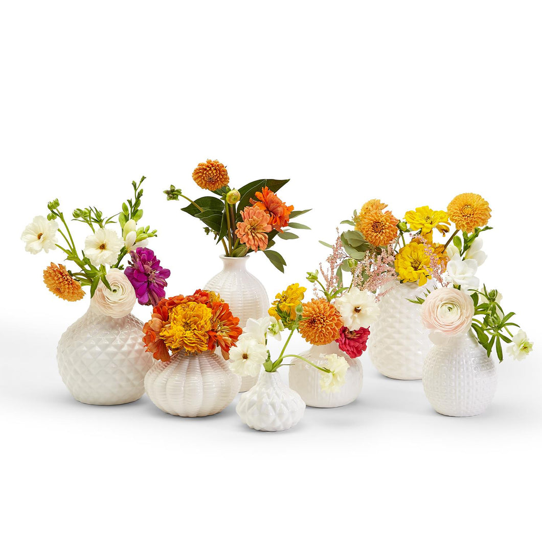 Two's Company Artisan Carvings 7-Piece Set White Bud Vases