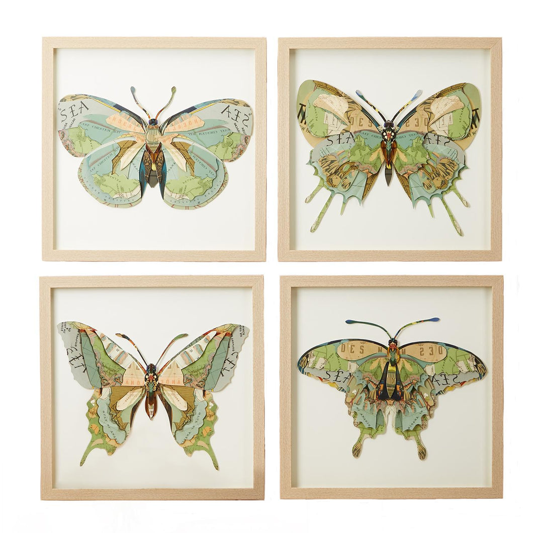 Two's Company Papillon Set of 4 Butterfly Paper Collage Wall Art