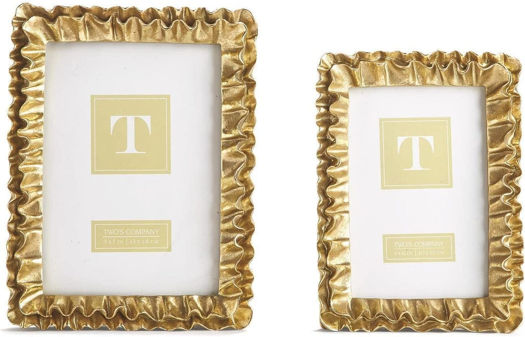 Two's Company Gold Ruffles Set of 2 Photo Frames (Holds 4