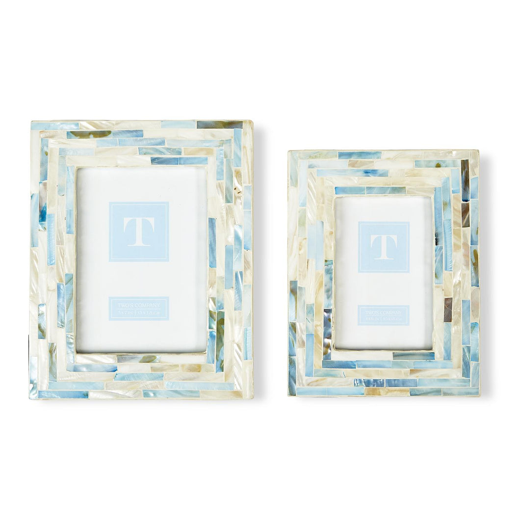 Two's Company Shimmering Blues Set of 2 Blue & White MOP Tile Photo Frames
