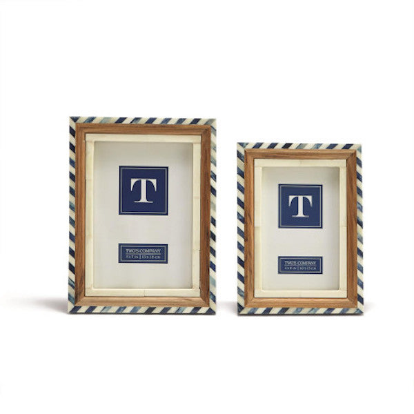 Two's Company Santorini Blue and White Bone Border Set of 2 Photo Frame Set