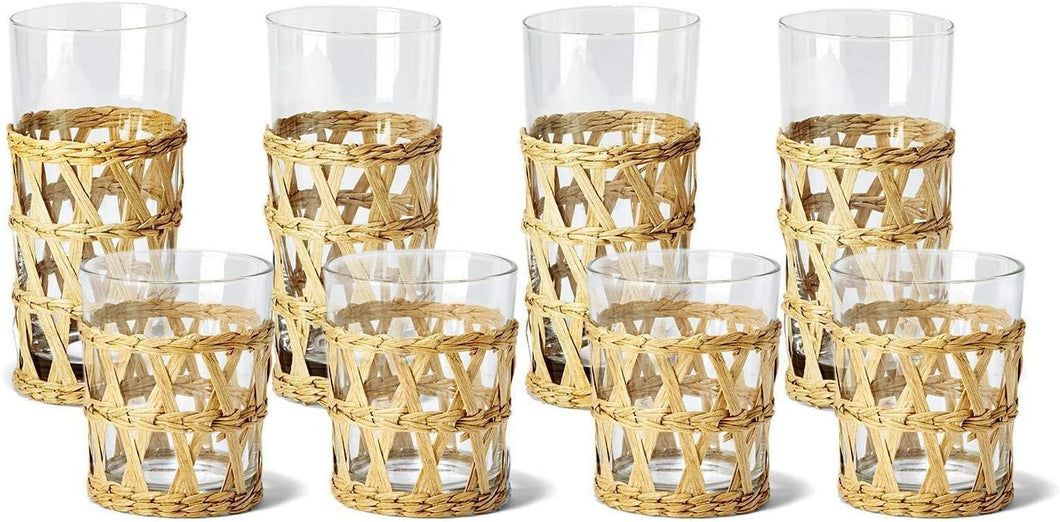 Two's Company Island Chic 24 Piece Lattice Glass Set, Old Fashioned and Highball