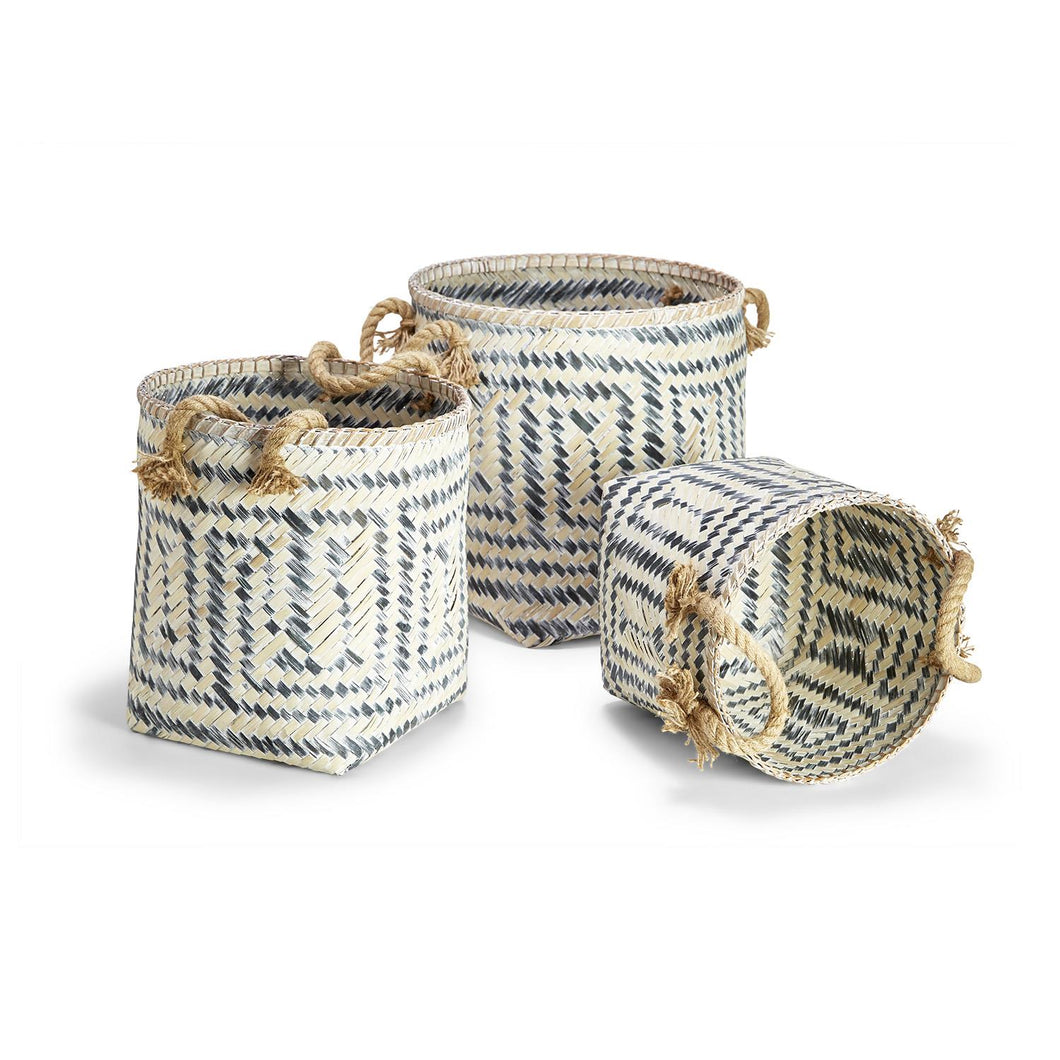 Two's Company Perivilos Set of 3 Nested Baskets With Jute Rope Handles