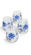 Load image into Gallery viewer, Two&#39;s Company Blue &amp; White Flower Set of 4 Stemless Wine Glass (16 oz each)
