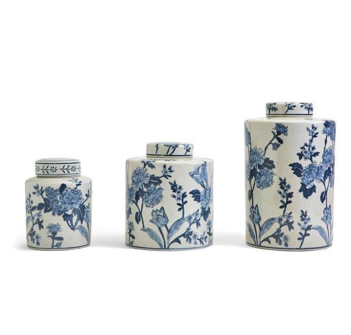 Two's Company Japanese Blossom Set of 3 Blue and White Decorative Tea Jars