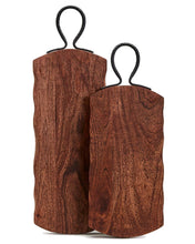 Load image into Gallery viewer, Two&#39;s Company Rustic Edge Set of 2 Charcuterie Serving Boards w/ Iron Handle
