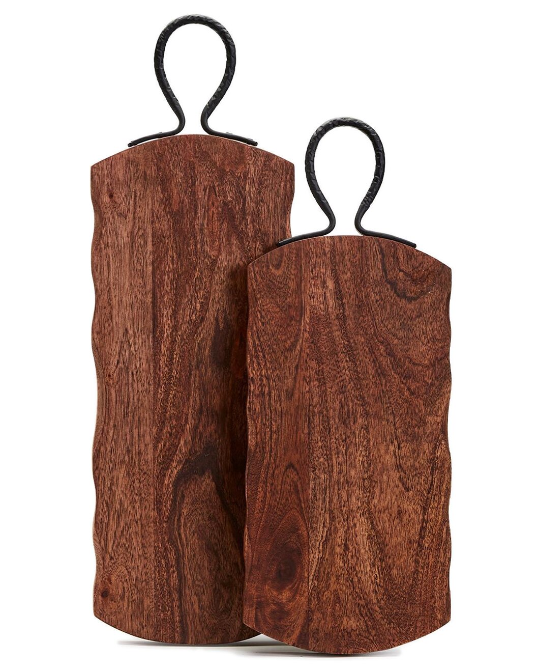 Two's Company Rustic Edge Set of 2 Charcuterie Serving Boards w/ Iron Handle