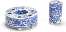 Load image into Gallery viewer, Two&#39;s Company Blue and White Pavilion 3 Pc Hand-Painted Floral Arranger Set
