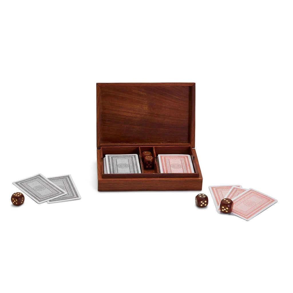 Two's Company The Turf Club Cards and Dice Set in Hand-Crafted Wooden Box