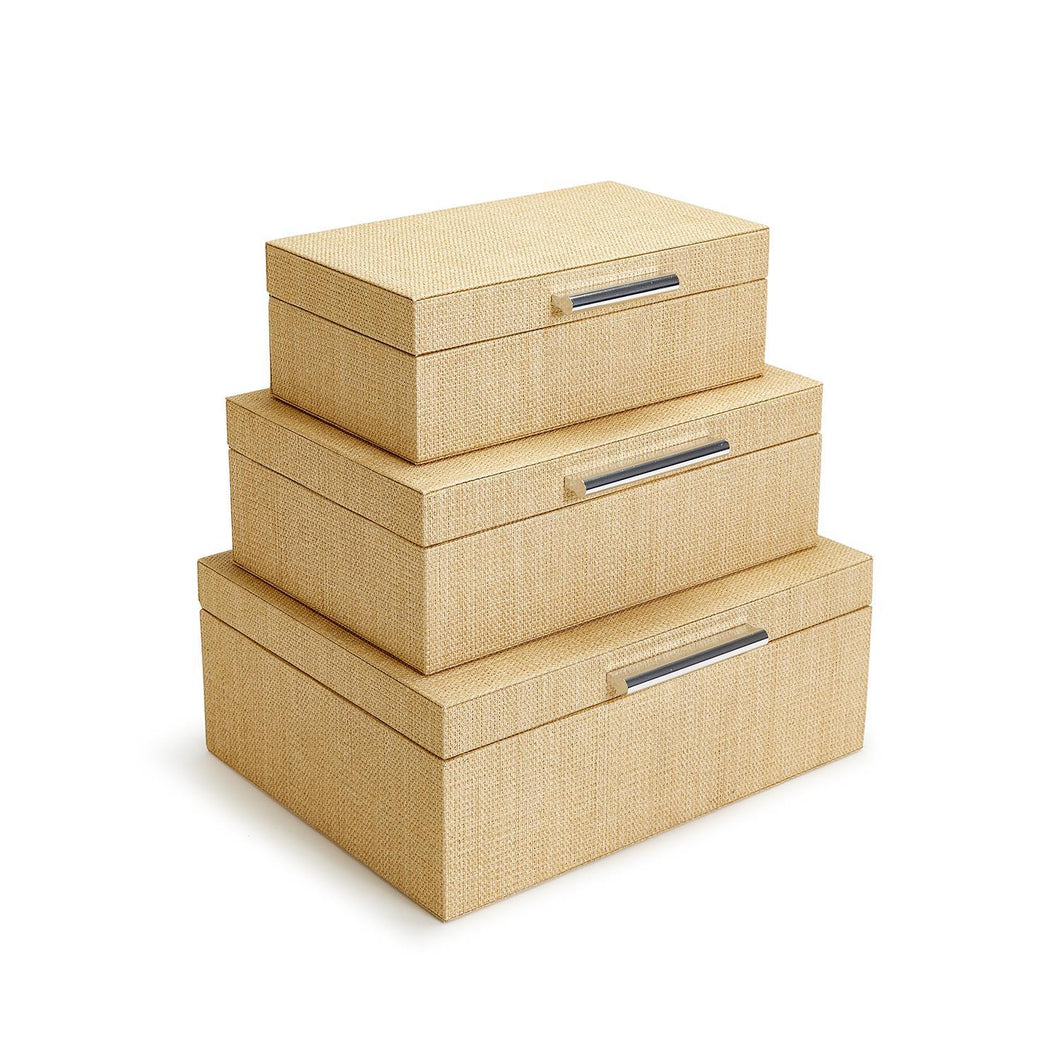 Two's Company Set of 3 Nested Terra Cane Hinged Boxes