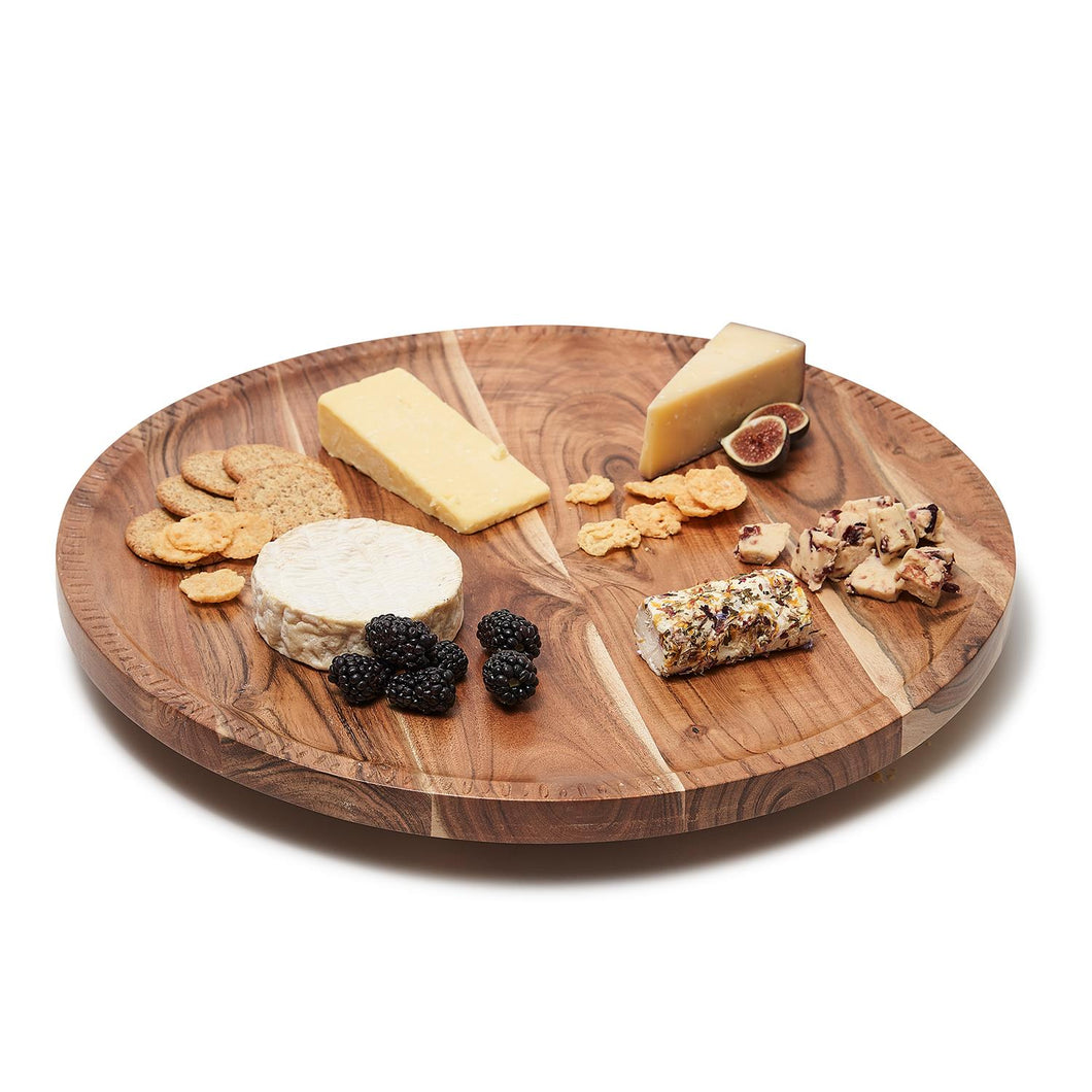 Two's Company Rotating Lazy Susan Charcuterie Board with Hand-Etched Border