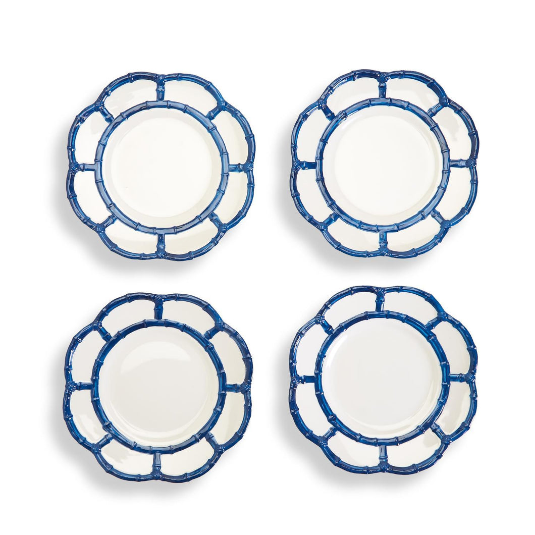 Two's Company Blue Bamboo Set of 4 Salad / Dessert Plates
