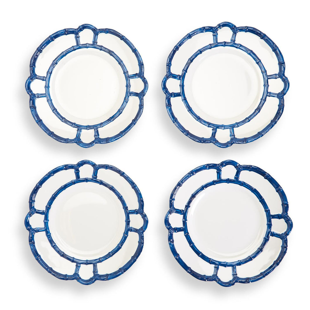 Two's Company Blue Bamboo Set of 4 Dinner Plates