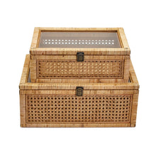 Load image into Gallery viewer, Two&#39;s Company Balboa Set of 2 Rattan Decorative Storage Boxes with Glass Lids
