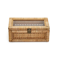 Load image into Gallery viewer, Two&#39;s Company Balboa Rattan Decorative Desktop Box with Glass Lid &amp; Latch
