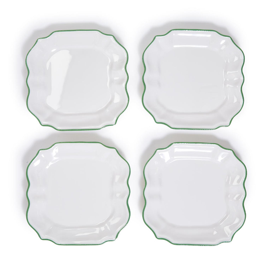 Two's Company Garden Soiree Set of 4 Dinner Plates with Green Border