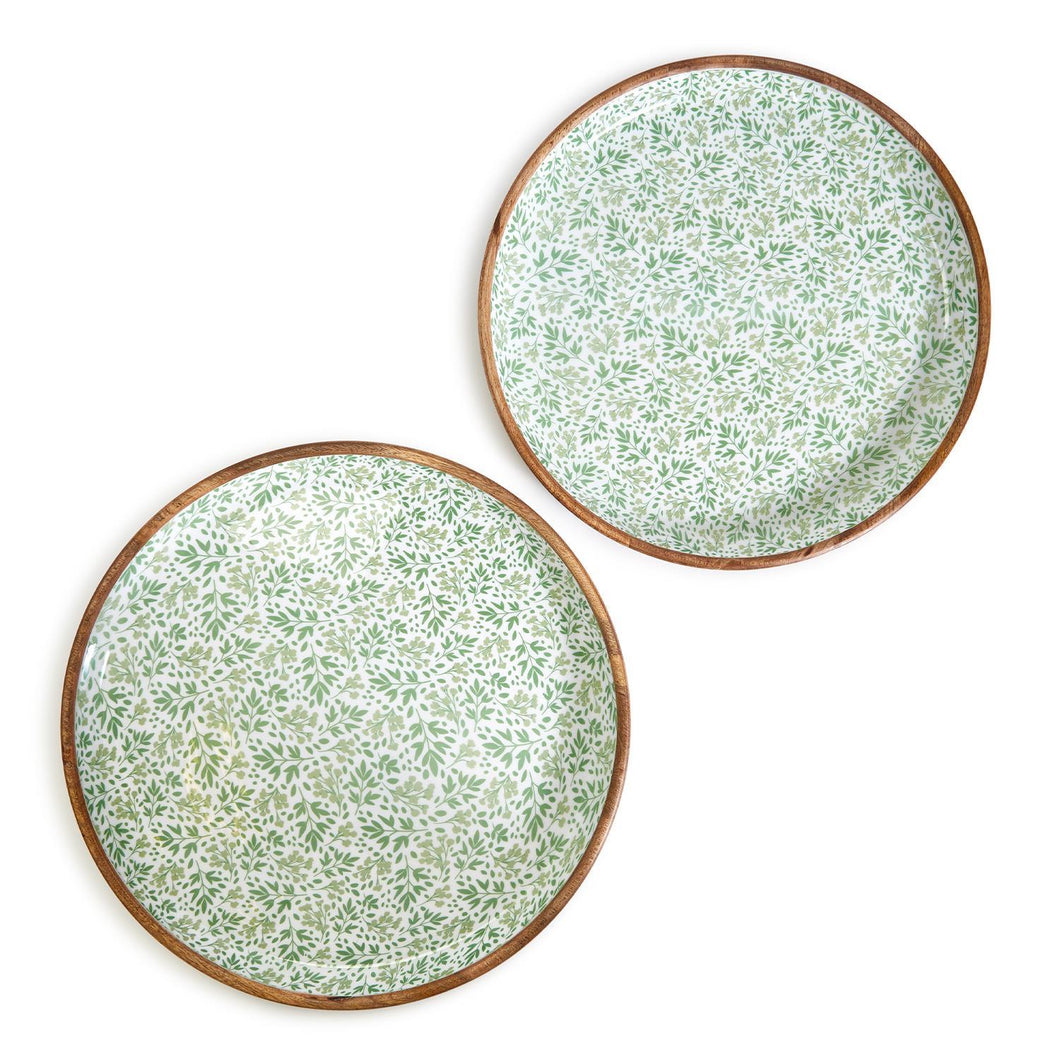 Two's Company Countryside Hand-Crafted Set of 2 Wood Round Trays with Enamel