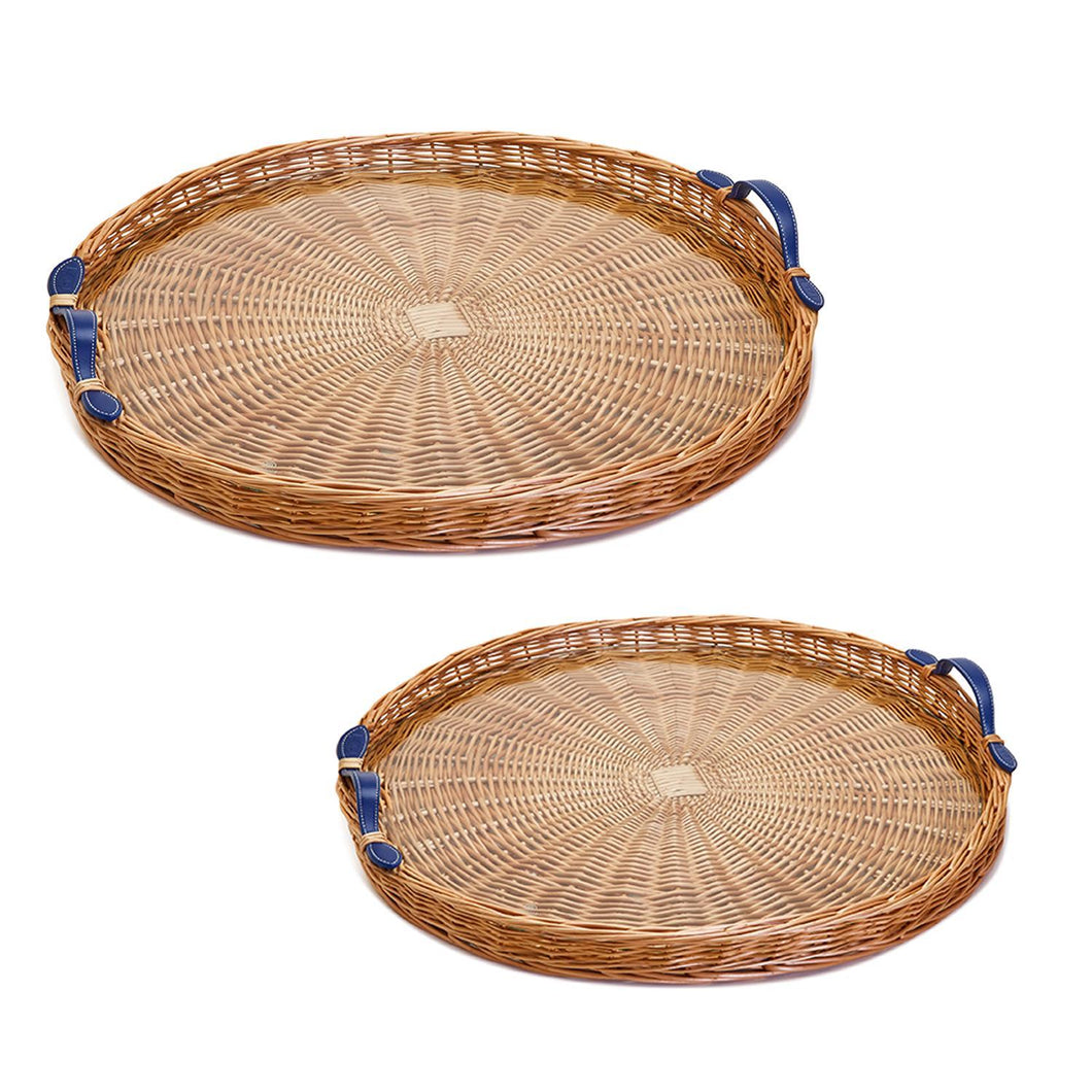 Two's Company Set of 2 Round Hand-Crafted Wicker Trays with Handles