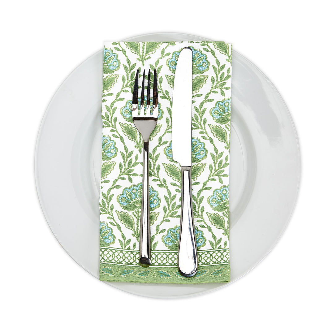 Two's Company Countryside Set of 4 Green Floral Pattern Napkins
