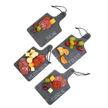 Load image into Gallery viewer, Two&#39;s Company Set of 4 Natural Slate Personal Serving Charcuterie Boards w/ Chalk Pen
