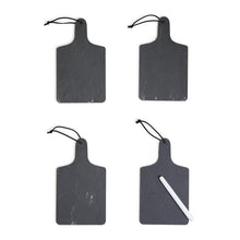 Load image into Gallery viewer, Two&#39;s Company Set of 4 Natural Slate Personal Serving Charcuterie Boards w/ Chalk Pen
