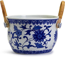 Load image into Gallery viewer, Two&#39;s Company Chinoiserie Blue and White Party Bucket with Bamboo Handles
