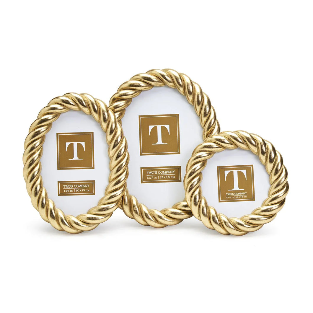 Two's Company Gilded Rope Set of 3 Gold Finish Photo Frame (3 Sizes)