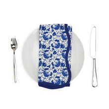 Load image into Gallery viewer, Two&#39;s Company Blue Floral Set of 4 Scalloped Edge Trim Napkins
