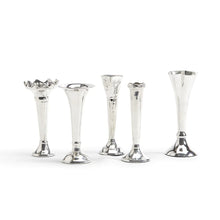 Load image into Gallery viewer, Two&#39;s Company Bagatelles Set of 5 Single Stem Silver-Plated Brass Vases
