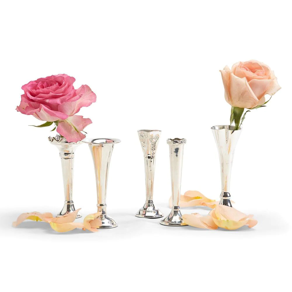 Two's Company Bagatelles Set of 5 Single Stem Silver-Plated Brass Vases