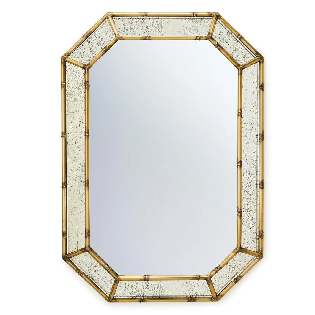 Two's Company Golden Bamboo Wall Mirror with Antiqued Mirror Frame