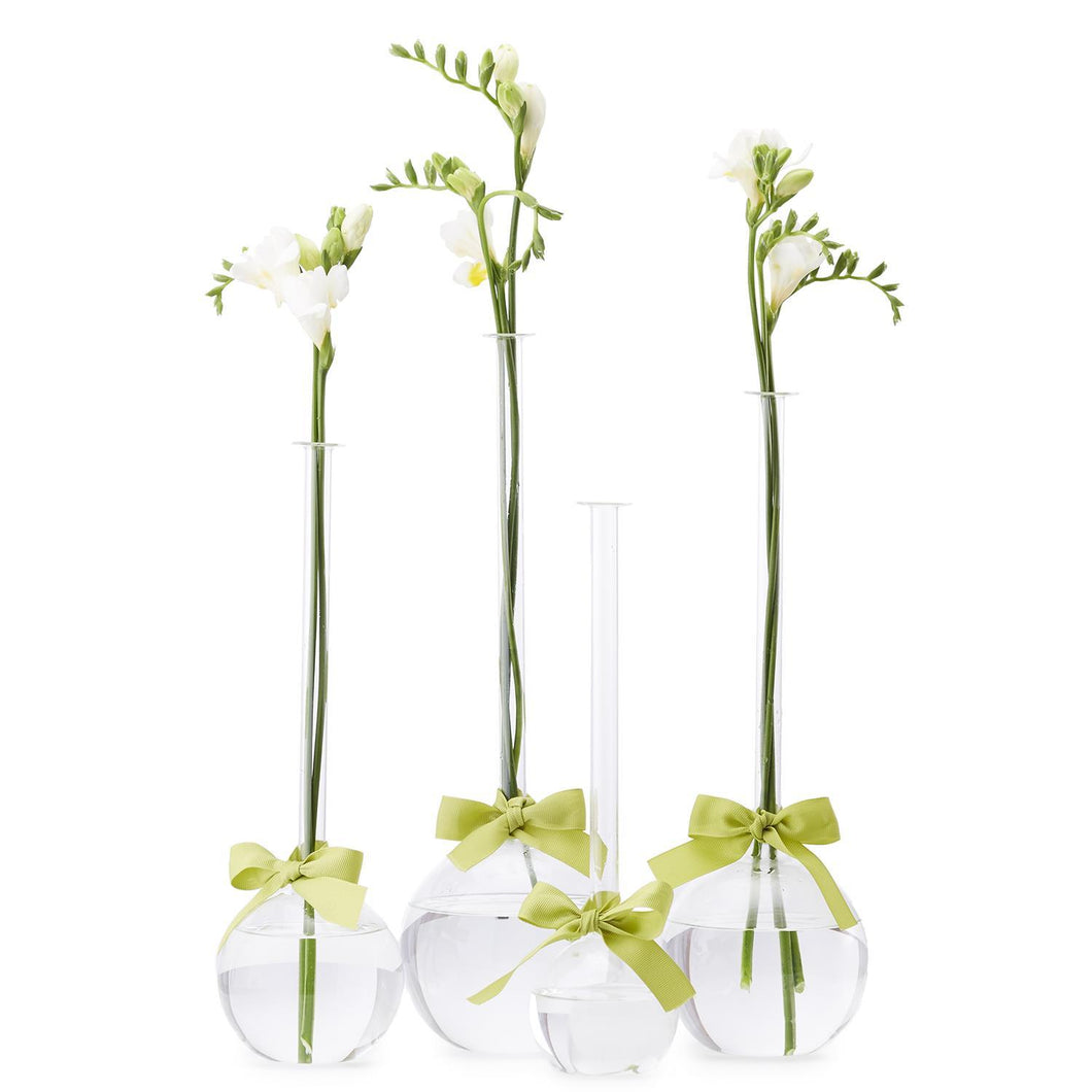 Two's Company Sleek and Chic 4-Piece Set Bubble Vases With Sage Green Ribbon